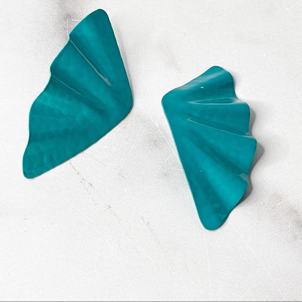 Vintage Teal Aluminum Abstract Earrings
